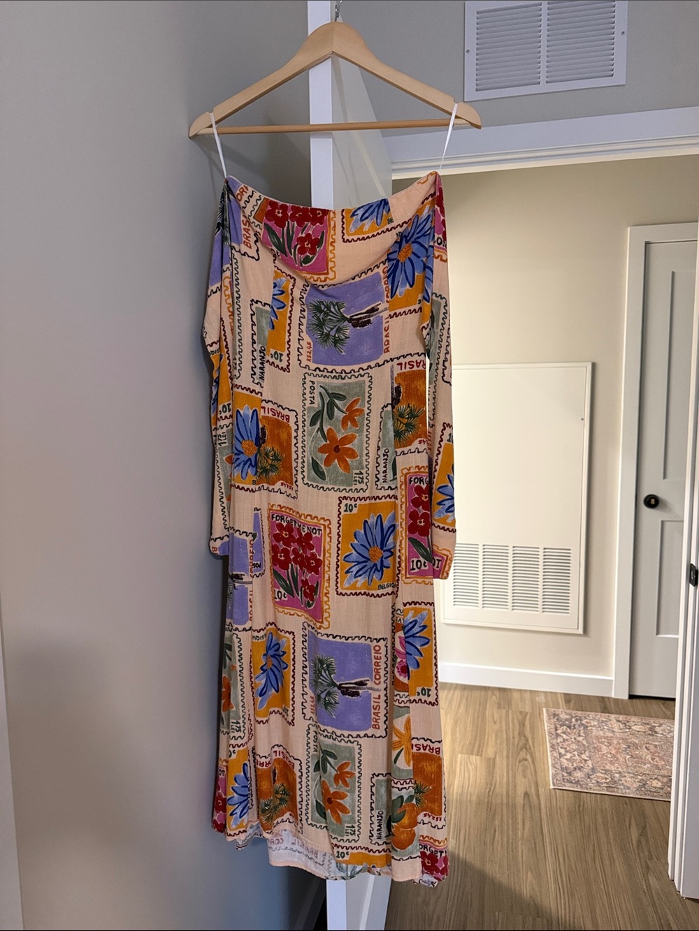 T.J.Maxx Cream Maxi Skirt with Multicolor Floral Patchwork